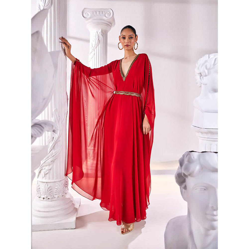 MANDIRA WIRK Red Kaftan Gown (Set of 2)
