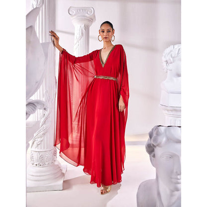 MANDIRA WIRK Red Kaftan Gown (Set of 2)