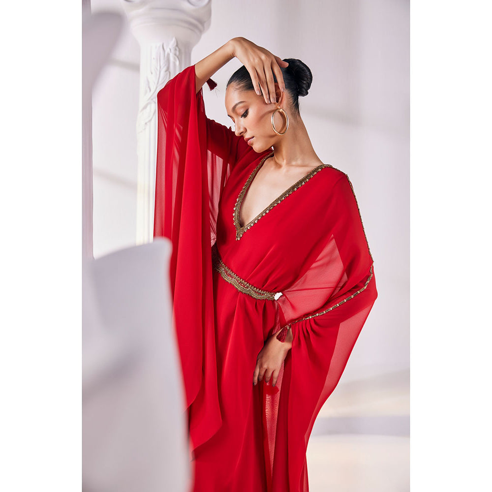 MANDIRA WIRK Red Kaftan Gown (Set of 2)
