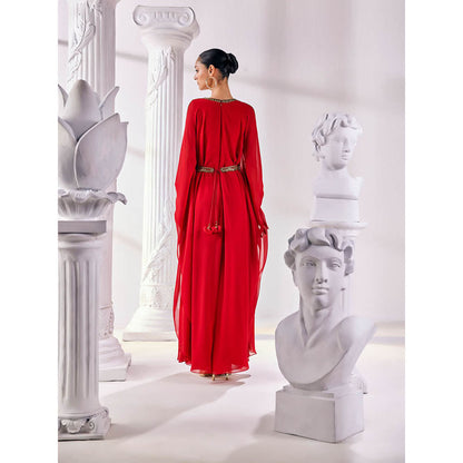 MANDIRA WIRK Red Kaftan Gown (Set of 2)