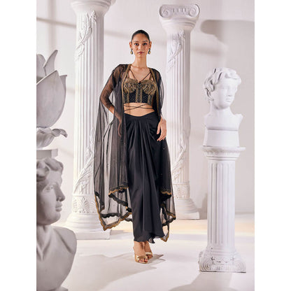 MANDIRA WIRK Black Top with Skirt (Set of 4)