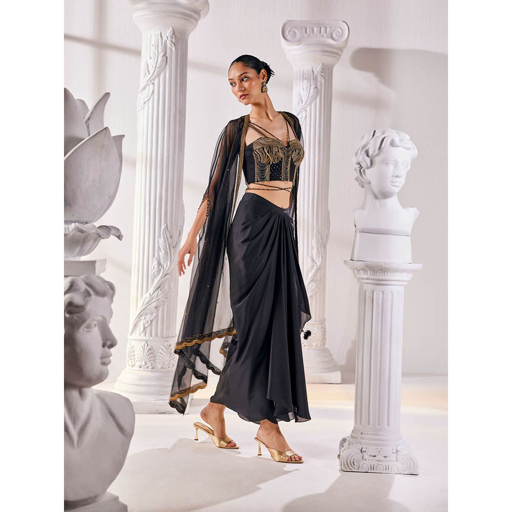 MANDIRA WIRK Black Top with Skirt (Set of 4)