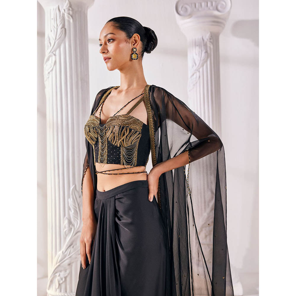 MANDIRA WIRK Black Top with Skirt (Set of 4)