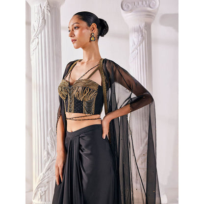 MANDIRA WIRK Black Top with Skirt (Set of 4)