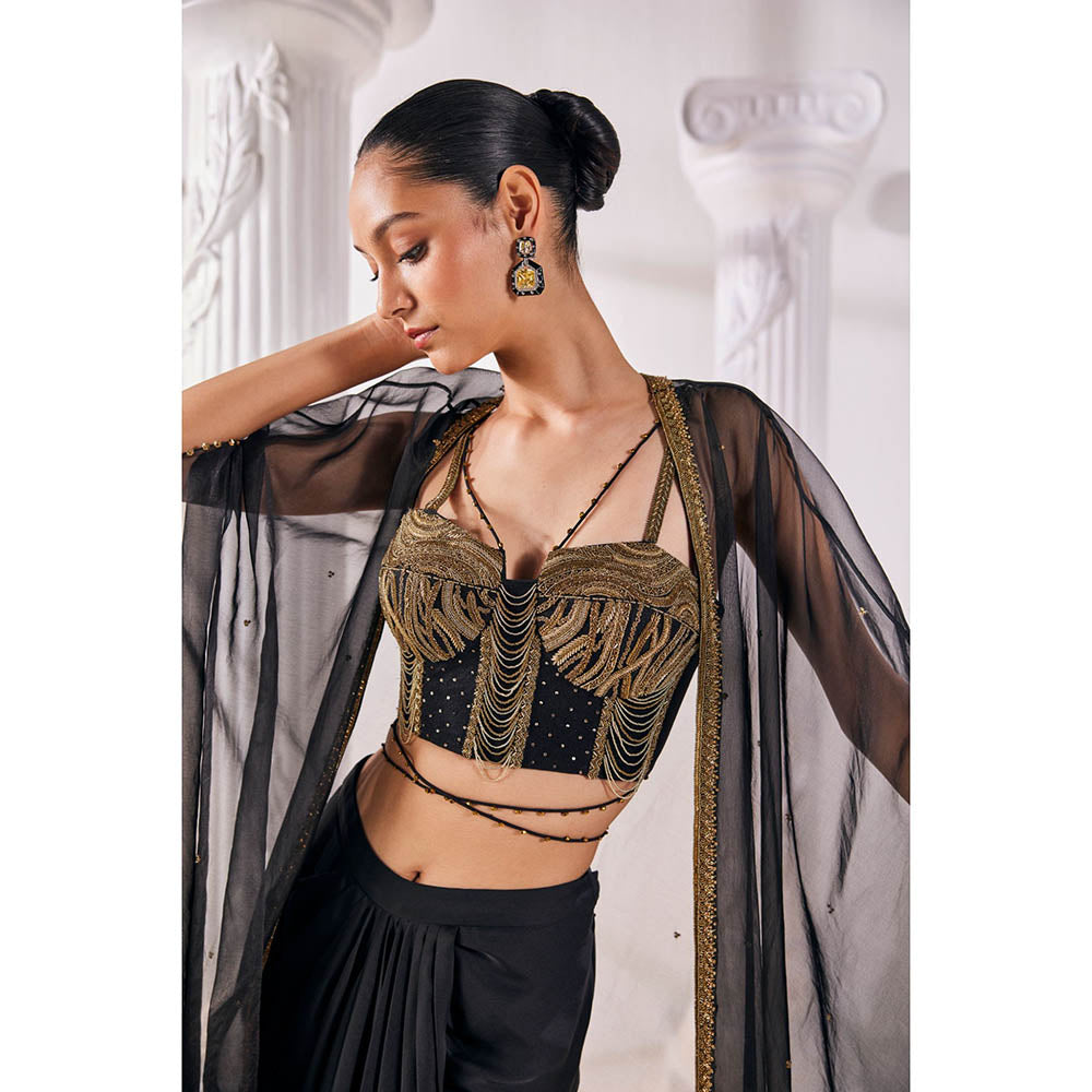 MANDIRA WIRK Black Top with Skirt (Set of 4)