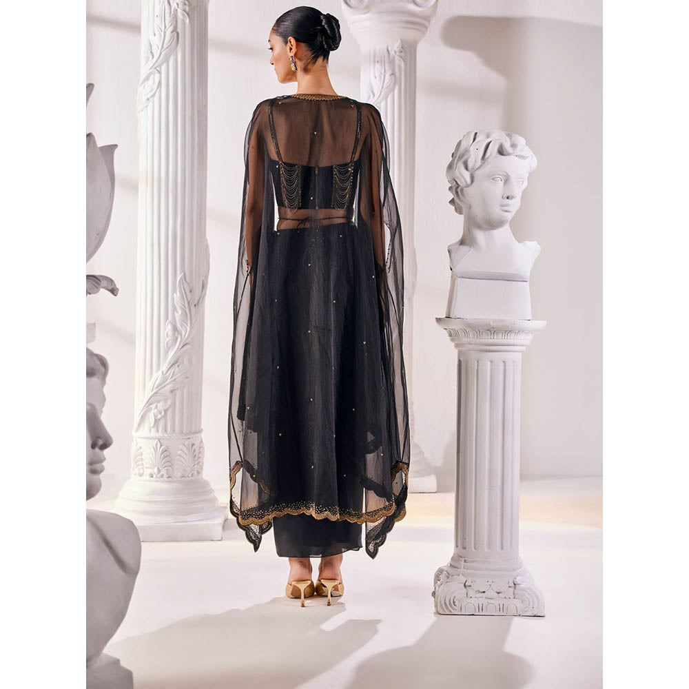 MANDIRA WIRK Black Top with Skirt (Set of 4)