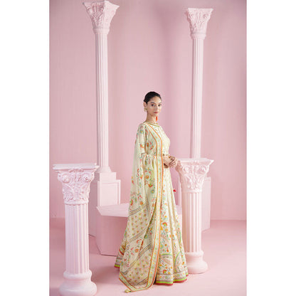 MANDIRA WIRK Women's Cream Safir Floral Embellished Lehenga with Blouse and Dupatta (Set of 3)