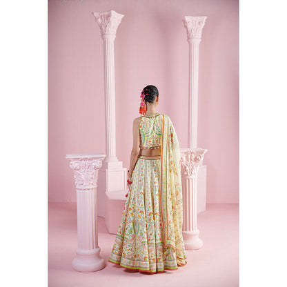 MANDIRA WIRK Women's Cream Safir Floral Embellished Lehenga with Blouse and Dupatta (Set of 3)