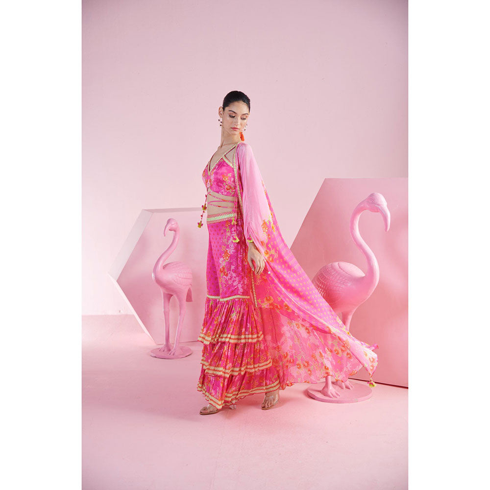 MANDIRA WIRK Women'S Nur Floral Blouse with Sharara and Cape (Set of 3)