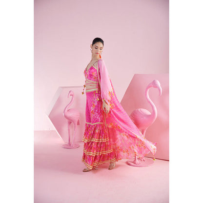 MANDIRA WIRK Women'S Nur Floral Blouse with Sharara and Cape (Set of 3)