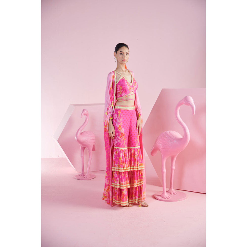 MANDIRA WIRK Women'S Nur Floral Blouse with Sharara and Cape (Set of 3)