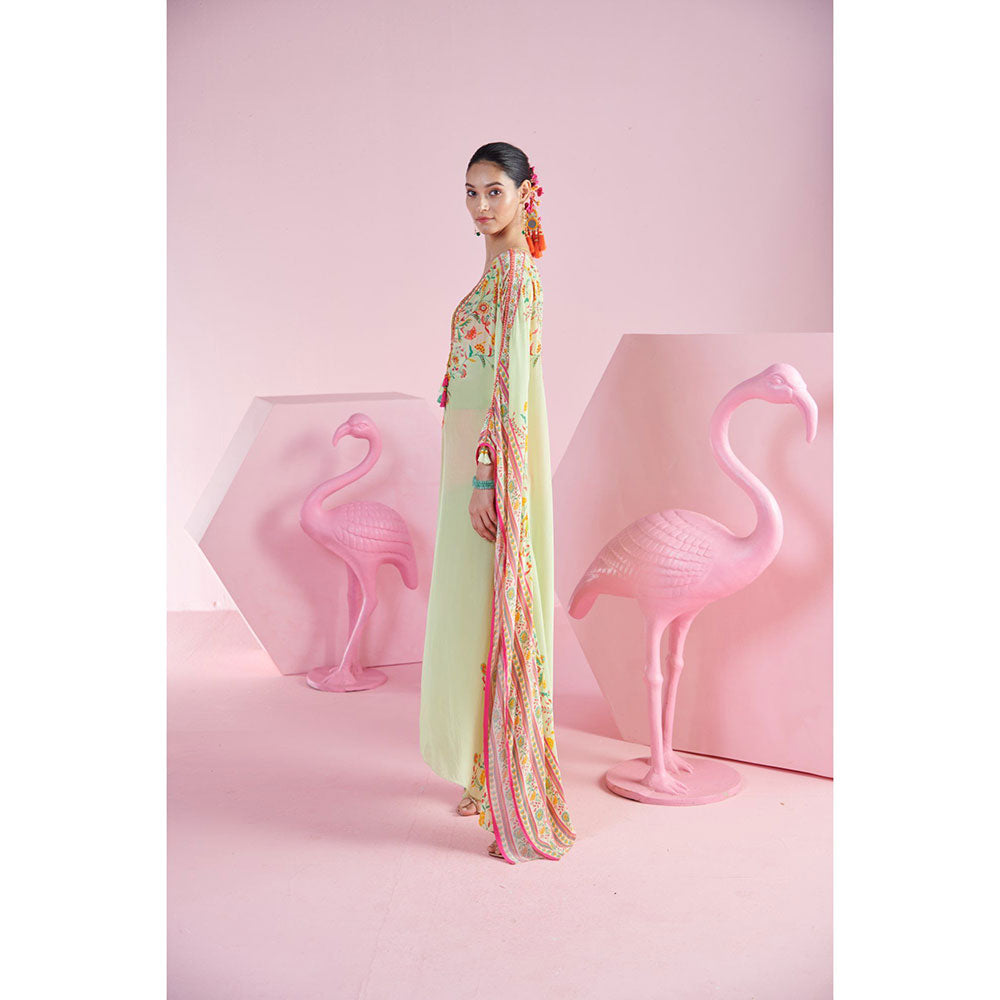 MANDIRA WIRK Women'S Nehir Floral Kaftan Dress with Bralette and Hipster (Set of 3)