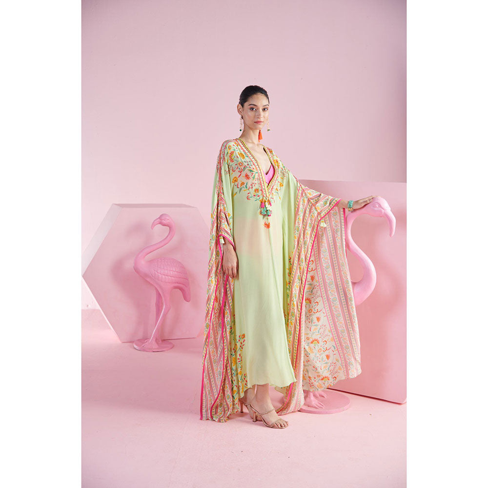 MANDIRA WIRK Women'S Nehir Floral Kaftan Dress with Bralette and Hipster (Set of 3)