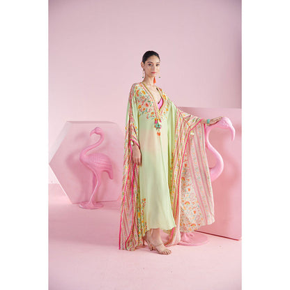 MANDIRA WIRK Women'S Nehir Floral Kaftan Dress with Bralette and Hipster (Set of 3)