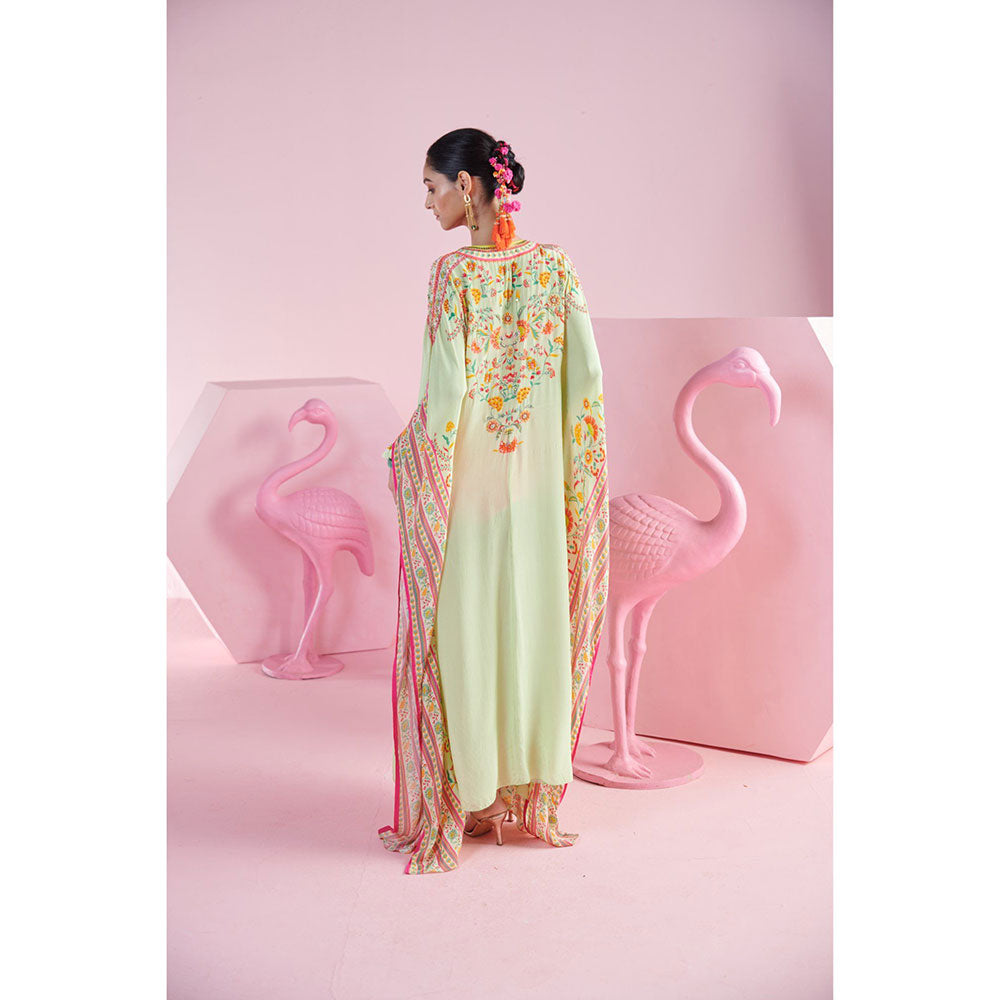 MANDIRA WIRK Women'S Nehir Floral Kaftan Dress with Bralette and Hipster (Set of 3)