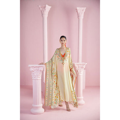 MANDIRA WIRK Women'S Huzur Floral Kaftan Dress with Bralette and Hipster (Set of 3)