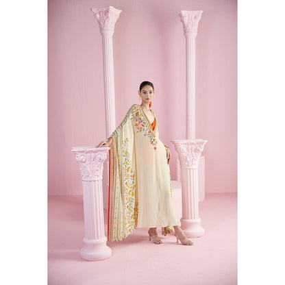 MANDIRA WIRK Women'S Huzur Floral Kaftan Dress with Bralette and Hipster (Set of 3)