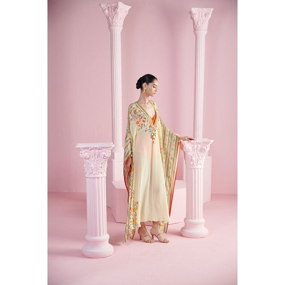 MANDIRA WIRK Women'S Huzur Floral Kaftan Dress with Bralette and Hipster (Set of 3)