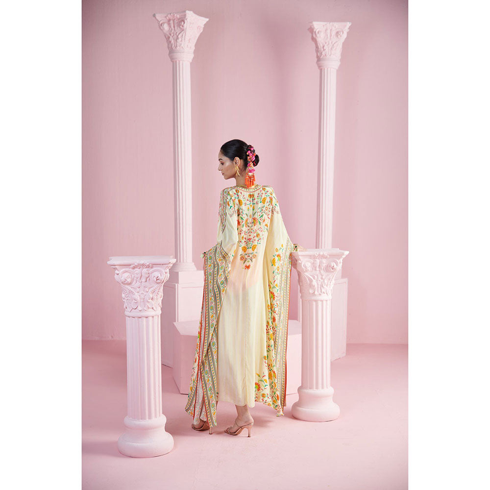 MANDIRA WIRK Women'S Huzur Floral Kaftan Dress with Bralette and Hipster (Set of 3)