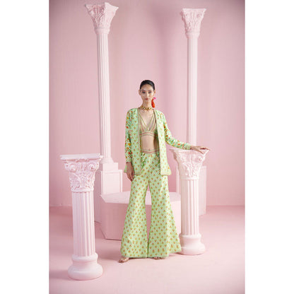 MANDIRA WIRK Women'S Farah Floral Kurta with Sharara and Jacket (Set of 3)