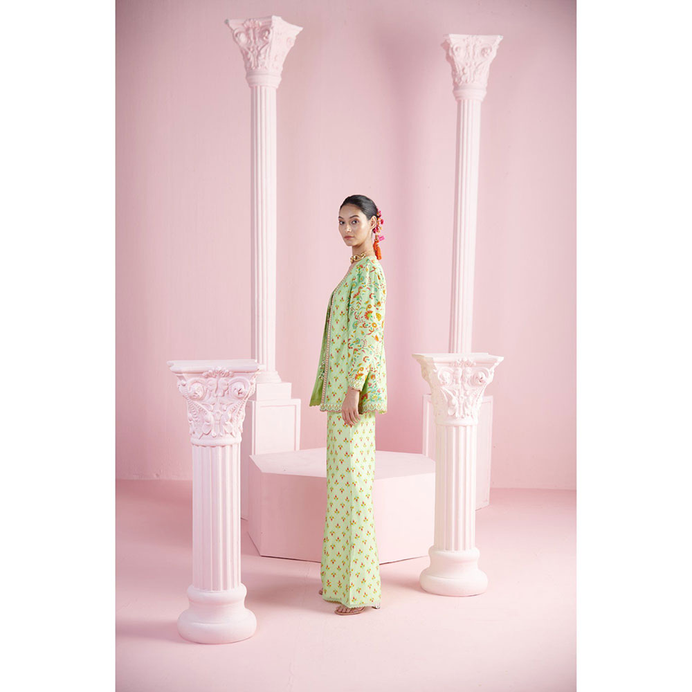 MANDIRA WIRK Women'S Farah Floral Kurta with Sharara and Jacket (Set of 3)