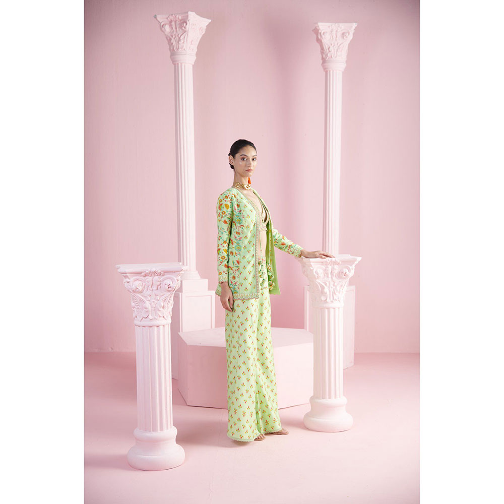 MANDIRA WIRK Women'S Farah Floral Kurta with Sharara and Jacket (Set of 3)