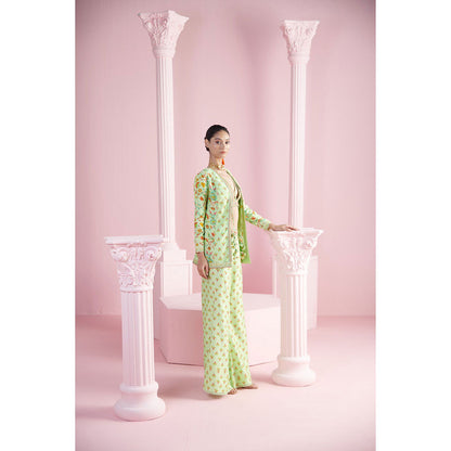 MANDIRA WIRK Women'S Farah Floral Kurta with Sharara and Jacket (Set of 3)