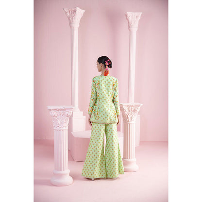 MANDIRA WIRK Women'S Farah Floral Kurta with Sharara and Jacket (Set of 3)