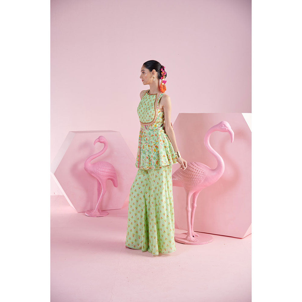 MANDIRA WIRK Women'S Nevin Floral Kurti with Sharara and Dupatta (Set of 3)