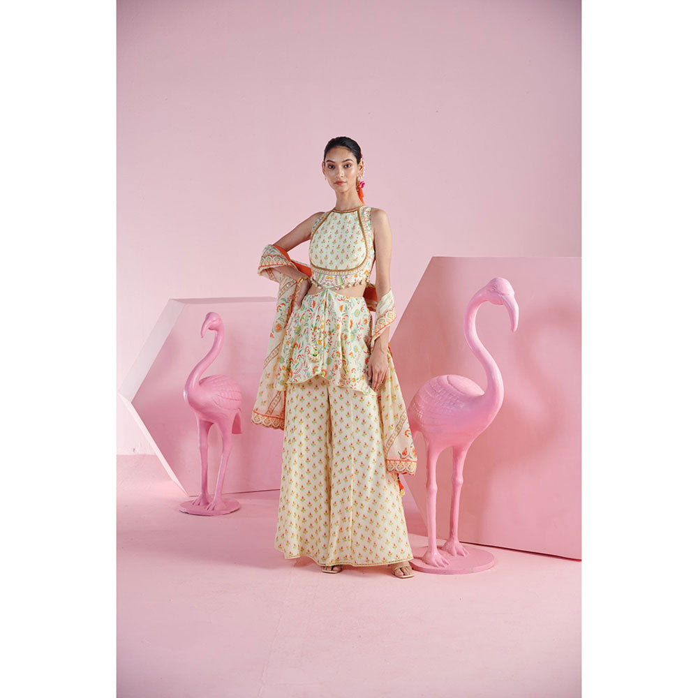 MANDIRA WIRK Women'S Amaya Floral Kurti with Sharara and Dupatta (Set of 3)