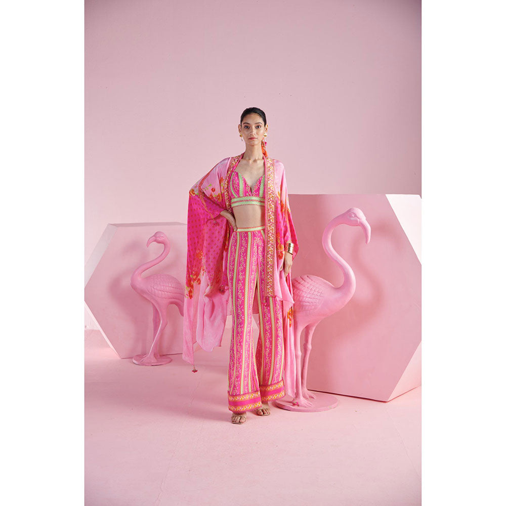 MANDIRA WIRK Women'S Pink Iznik Bustier with Pant and Jacket (Set of 3)