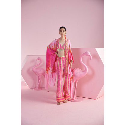 MANDIRA WIRK Women'S Pink Iznik Bustier with Pant and Jacket (Set of 3)