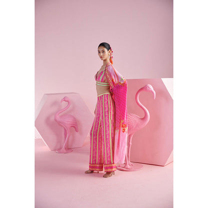 MANDIRA WIRK Women'S Pink Iznik Bustier with Pant and Jacket (Set of 3)