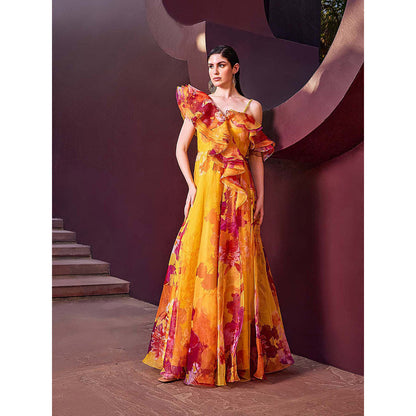 MANDIRA WIRK Sunset Radiance Floral Maxi Dress