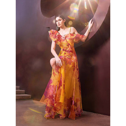 MANDIRA WIRK Sunset Radiance Floral Maxi Dress