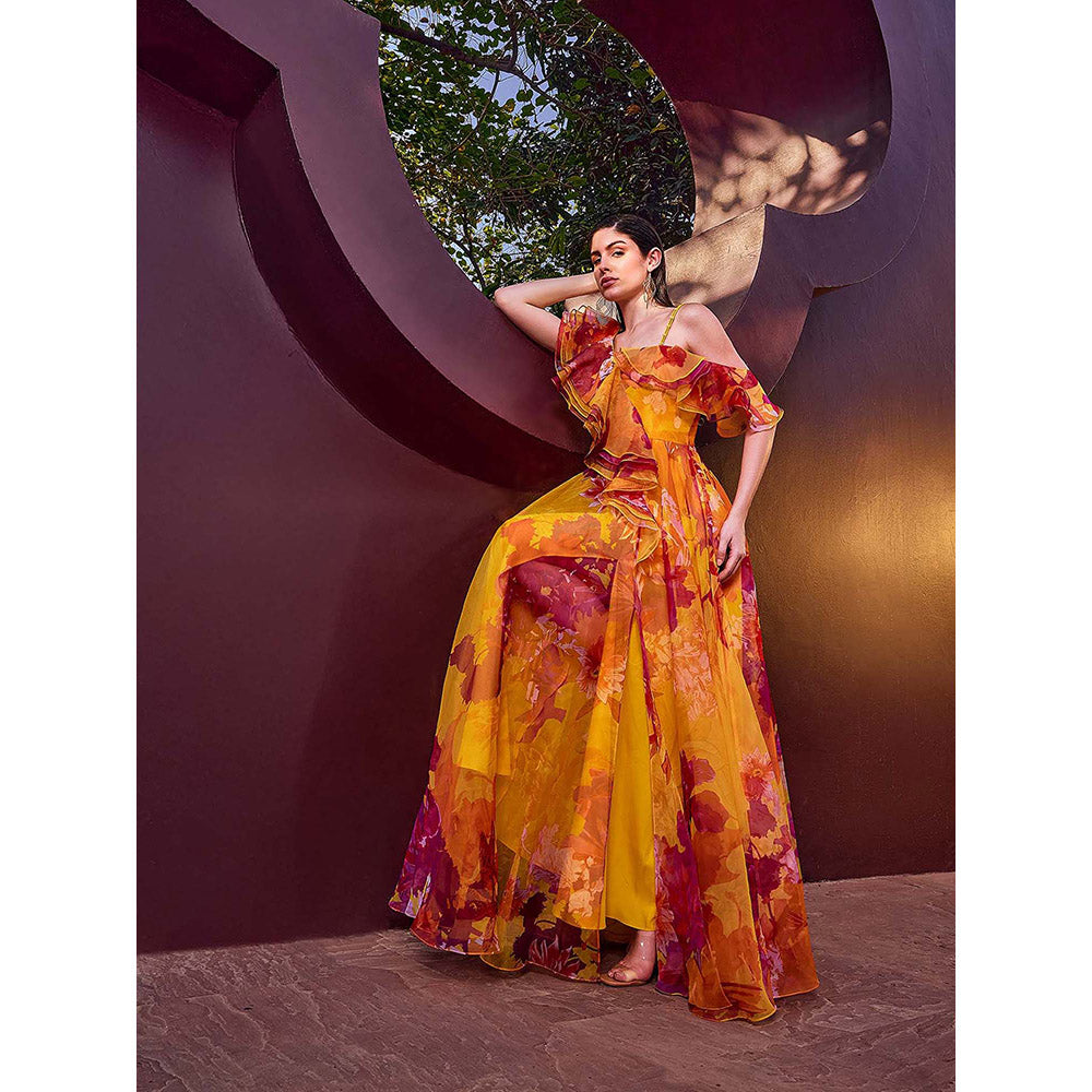 MANDIRA WIRK Sunset Radiance Floral Maxi Dress