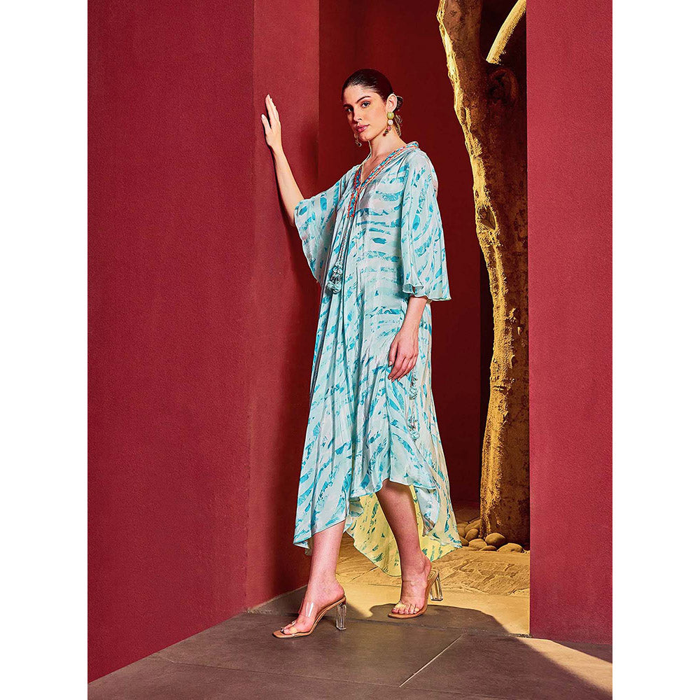 MANDIRA WIRK Blue Breeze V Neck Printed Dress