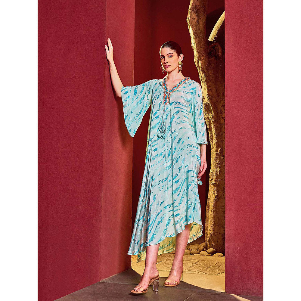 MANDIRA WIRK Blue Breeze V Neck Printed Dress