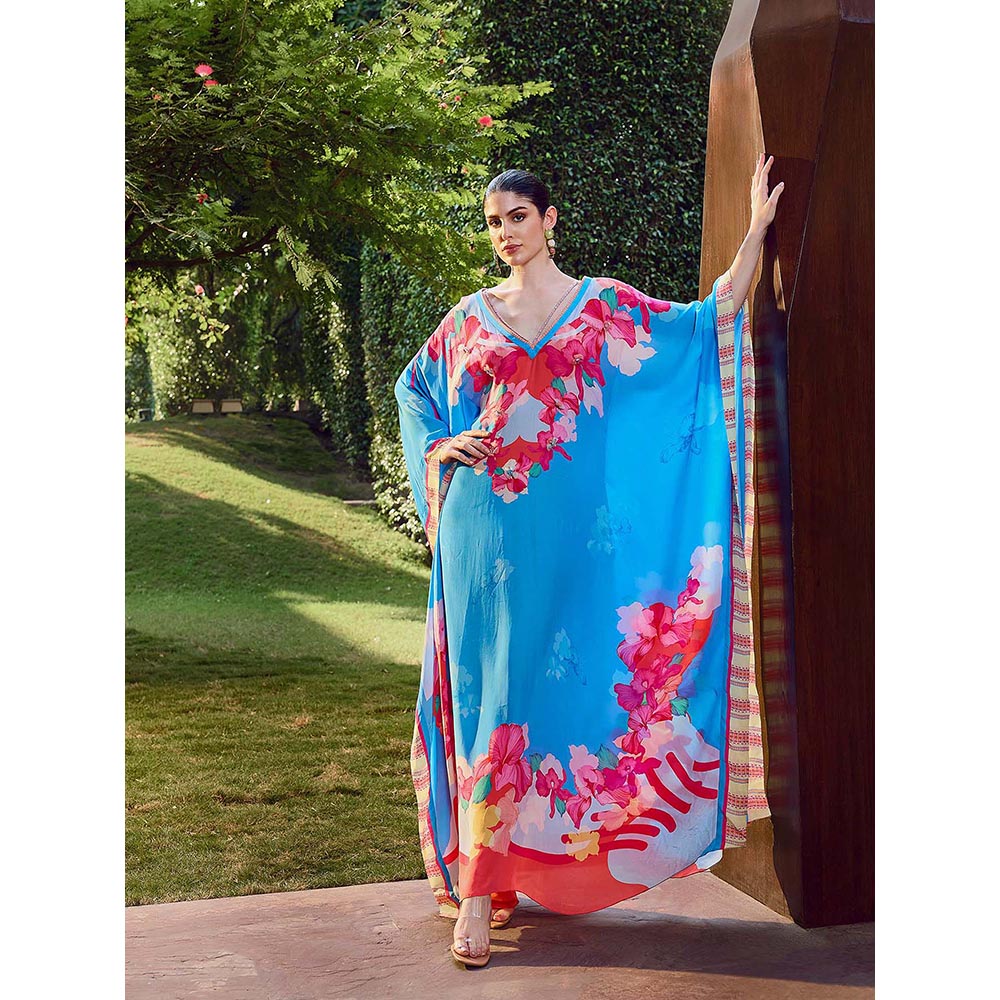 MANDIRA WIRK Blue Azure Bloom Kaftan Dress