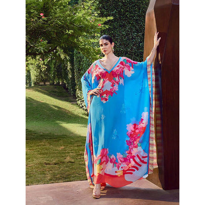 MANDIRA WIRK Blue Azure Bloom Kaftan Dress