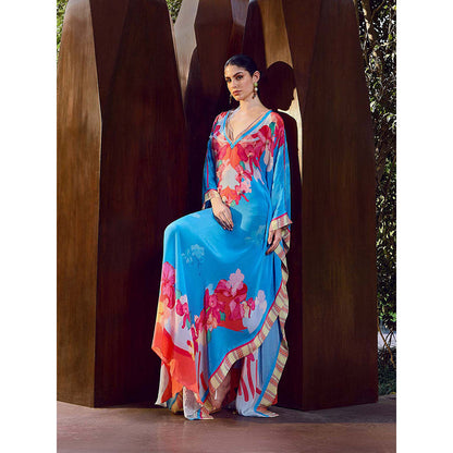 MANDIRA WIRK Blue Azure Bloom Kaftan Dress