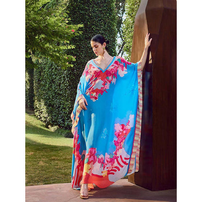MANDIRA WIRK Blue Azure Bloom Kaftan Dress