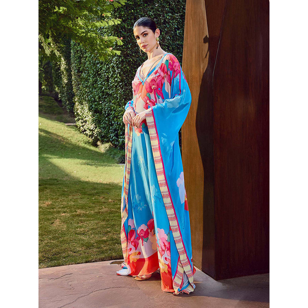 MANDIRA WIRK Blue Azure Bloom Kaftan Dress