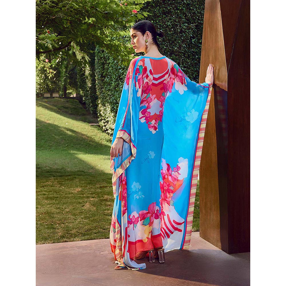 MANDIRA WIRK Blue Azure Bloom Kaftan Dress