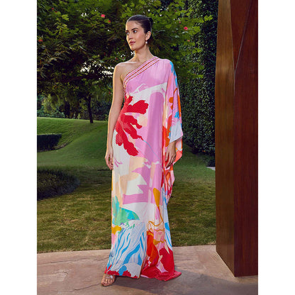 MANDIRA WIRK Paradise Hues One-Shoulder Kaftan Dress
