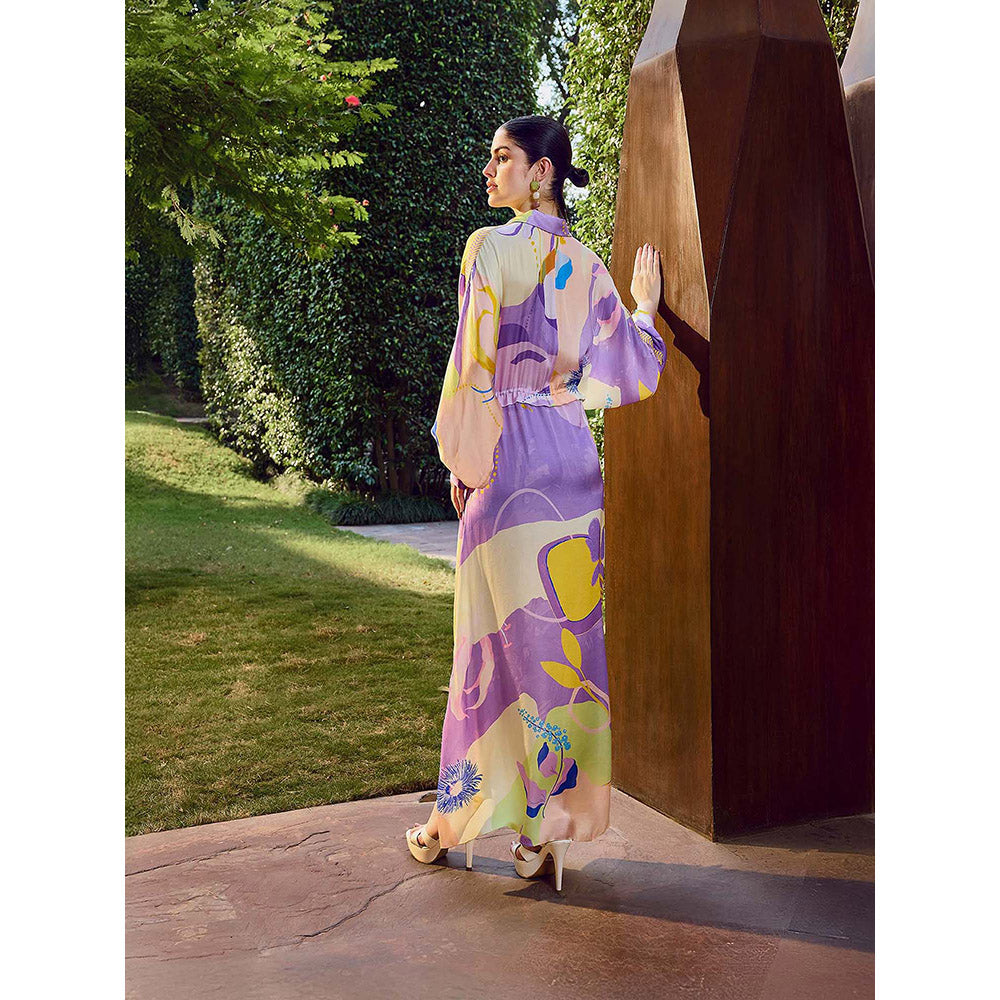 MANDIRA WIRK Multicolor Floral Printed High-Low Shirt Dress