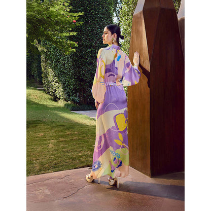 MANDIRA WIRK Multicolor Floral Printed High-Low Shirt Dress