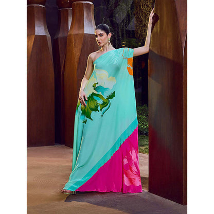 MANDIRA WIRK Multi-Color Placement One-Shoulder Kaftan Dress