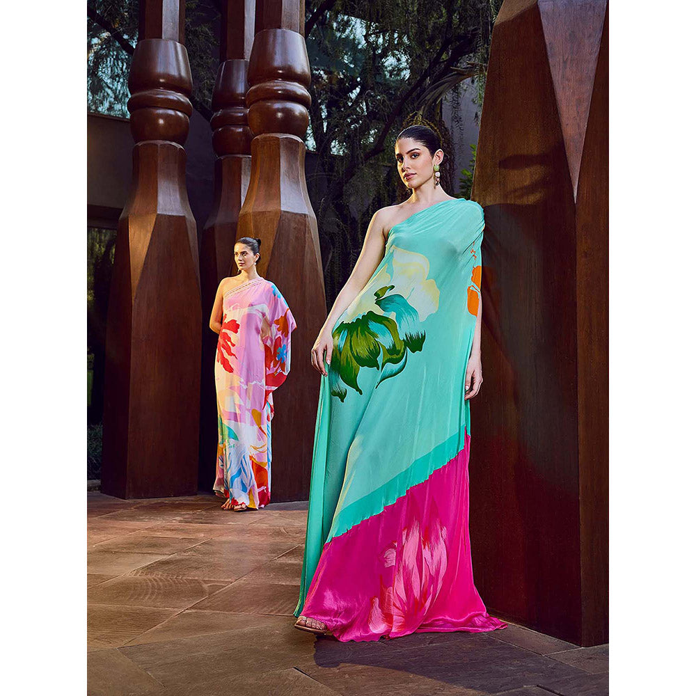 MANDIRA WIRK Multi-Color Placement One-Shoulder Kaftan Dress