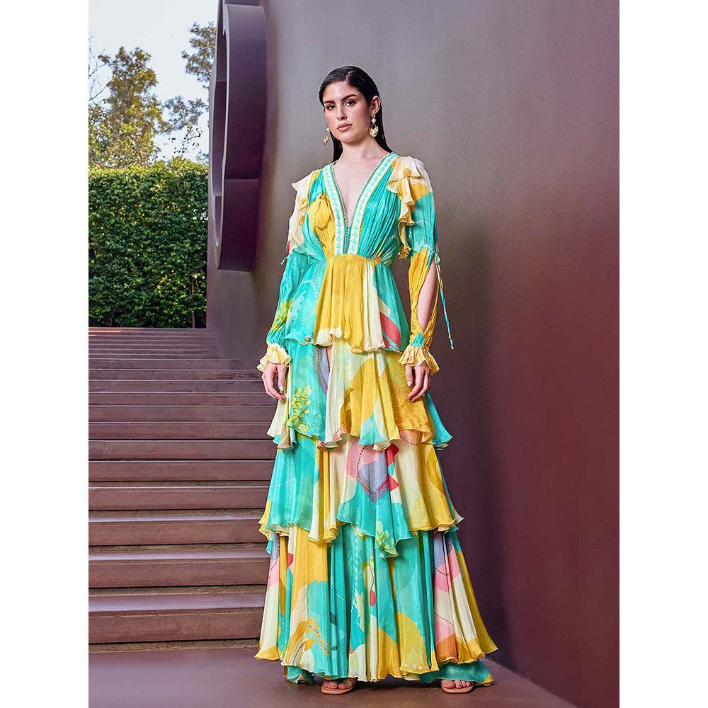 MANDIRA WIRK Turquoise Eucalyptus Layer Dress